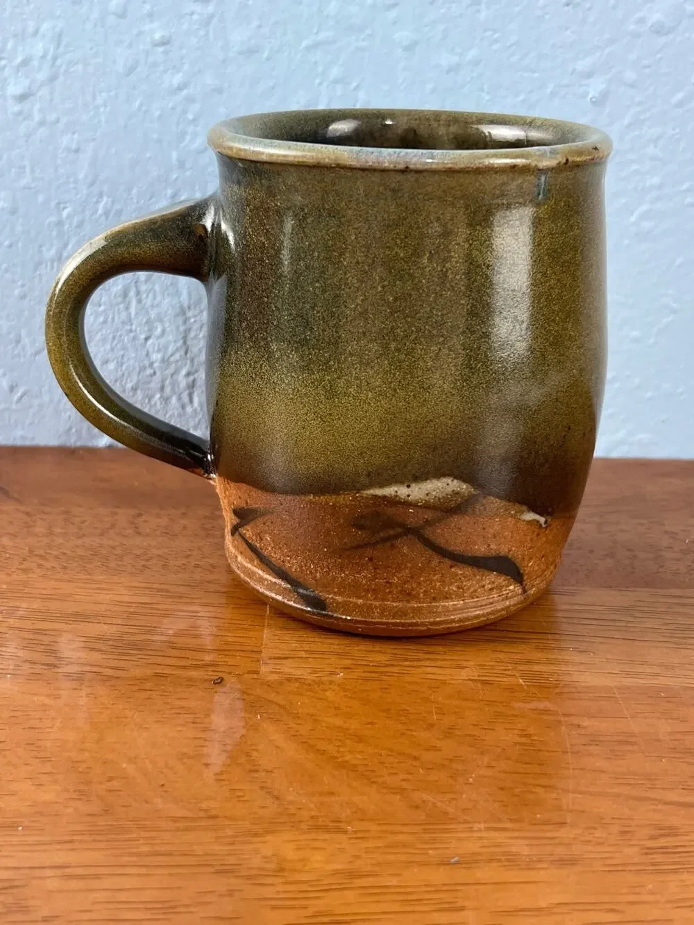 VTG Art Pottery Stoneware Coffee Mug Olive Brown Glaze Handmade Southwestern